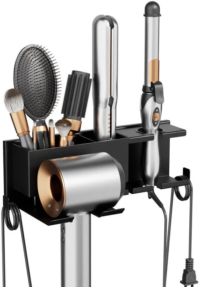 Main image of Hair Dryer Holder Hot Tools Organizer, Blow Dryer Holder Wall Mount, Bathroom Hair Tool Organizer Rack for Universal Dryer Black