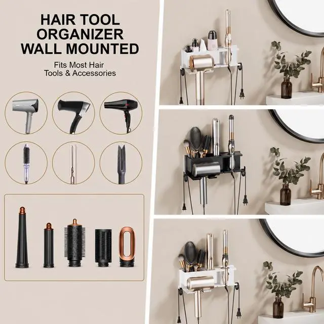 Alt view image 2 of 7 - Hair Dryer Holder Hot Tools Organizer, Blow Dryer Holder Wall Mount, Bathroom Hair Tool Organizer Rack for Universal Dryer Black