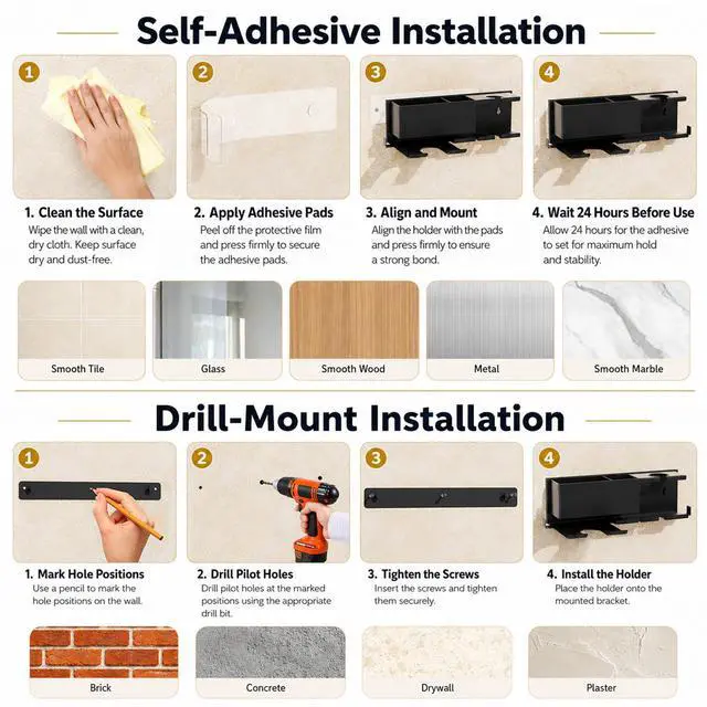 Alt view image 4 of 7 - Hair Dryer Holder Hot Tools Organizer, Blow Dryer Holder Wall Mount, Bathroom Hair Tool Organizer Rack for Universal Dryer Black