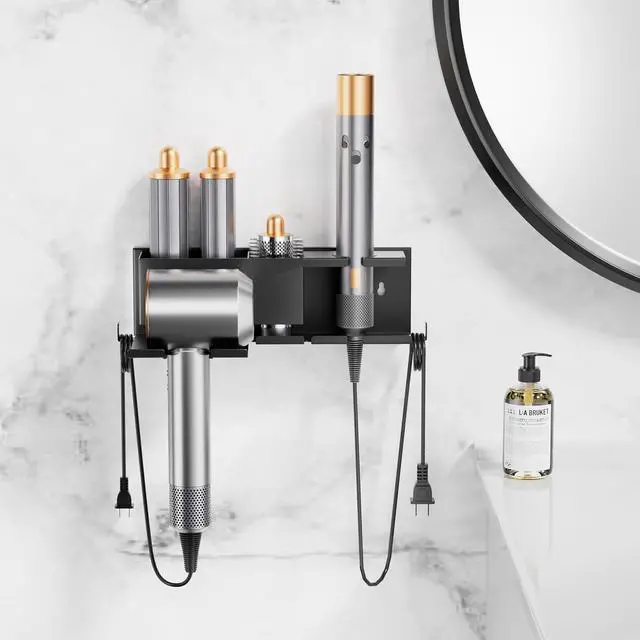 Alt view image 6 of 7 - Hair Dryer Holder Hot Tools Organizer, Blow Dryer Holder Wall Mount, Bathroom Hair Tool Organizer Rack for Universal Dryer Black