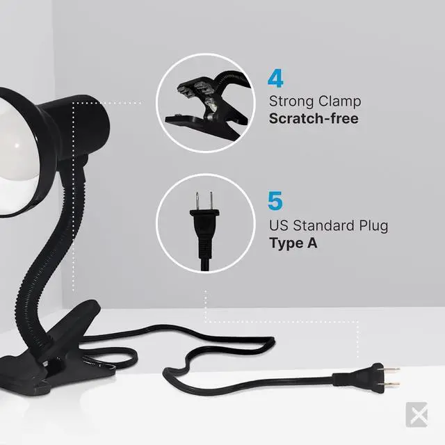 Alt view image 2 of 7 - LED Clip on Desk Lamp with 360° Flexible Gooseneck (Black Finish)