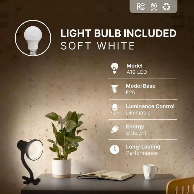 Alt view image 4 of 7 - LED Clip on Desk Lamp with 360° Flexible Gooseneck (Black Finish)