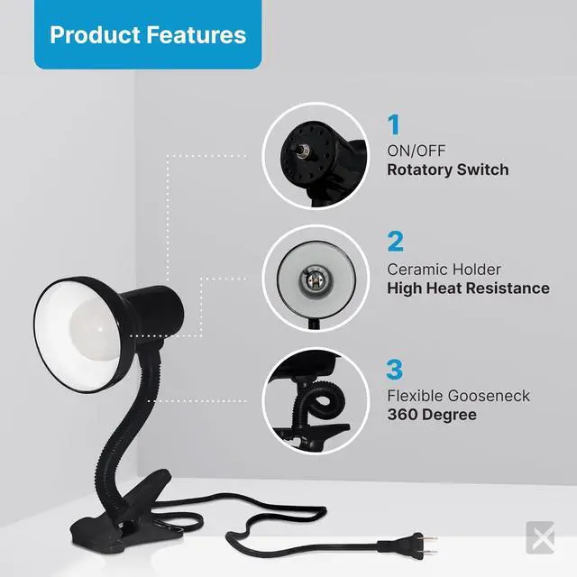 Alt view image 6 of 7 - LED Clip on Desk Lamp with 360° Flexible Gooseneck (Black Finish)