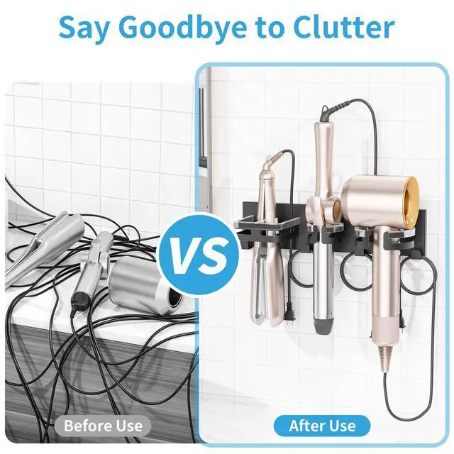 Alt view image 4 of 7 - Hair Dryer Holder Wall Mounted, Self-Adhesive or Drill Mount