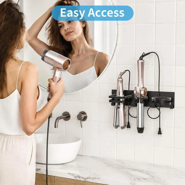 Alt view image 2 of 7 - Hair Dryer Holder Wall Mounted, Self-Adhesive or Drill Mount