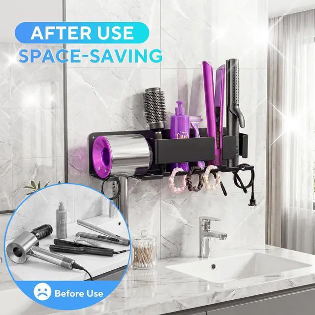 Alt view image 4 of 7 - Hair Dryer Holder Wall Mounted, Blow Dryer Holder, Metal Hair Tool Organizer, Curling Iron, Straightener Holder, Hair Accessories Tools Organizer Storage for BathroomBlack