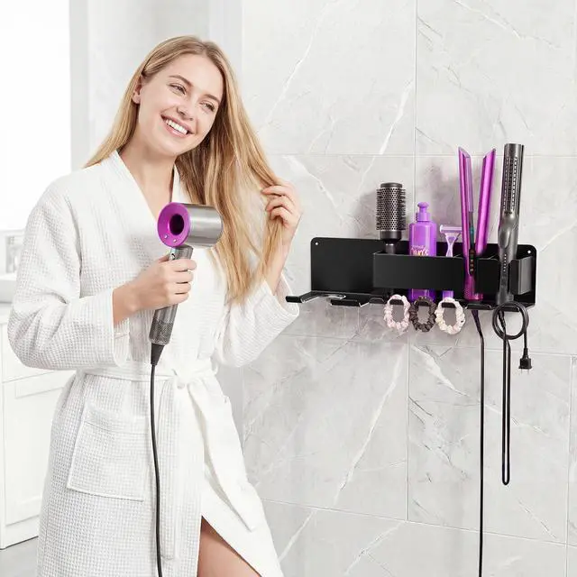 Alt view image 5 of 7 - Hair Dryer Holder Wall Mounted, Blow Dryer Holder, Metal Hair Tool Organizer, Curling Iron, Straightener Holder, Hair Accessories Tools Organizer Storage for BathroomBlack