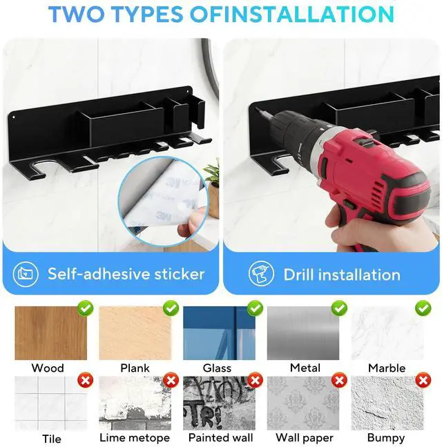 Alt view image 3 of 7 - Hair Dryer Holder Wall Mounted, Blow Dryer Holder, Metal Hair Tool Organizer, Curling Iron, Straightener Holder, Hair Accessories Tools Organizer Storage for BathroomBlack