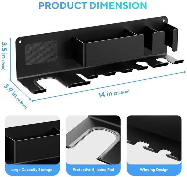 Alt view image 2 of 7 - Hair Dryer Holder Wall Mounted, Blow Dryer Holder, Metal Hair Tool Organizer, Curling Iron, Straightener Holder, Hair Accessories Tools Organizer Storage for BathroomBlack