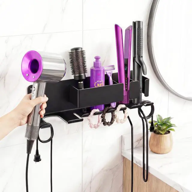 Alt view image 6 of 7 - Hair Dryer Holder Wall Mounted, Blow Dryer Holder, Metal Hair Tool Organizer, Curling Iron, Straightener Holder, Hair Accessories Tools Organizer Storage for BathroomBlack