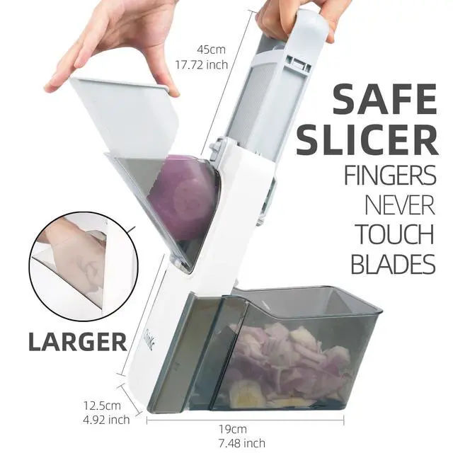 Alt view image 2 of 7 - Upgrade Safe Mandoline Slicer for Kitchen,Adjustable Vegetable Food Chopper Onion Potato Fries Cutter, Veggie Salad Julienne + Dicer, with Draining basket, Kitchen Chopping Artifact, Gift