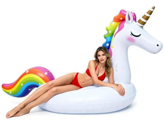 Main image of Giant Inflatable Unicorn Pool Float Floaties, Rainbow Mane Ride-On Swimming Pool Toy for Adults & Kids, Summer Fun Vacation Beach Lake Water Floaties Raft Lounger