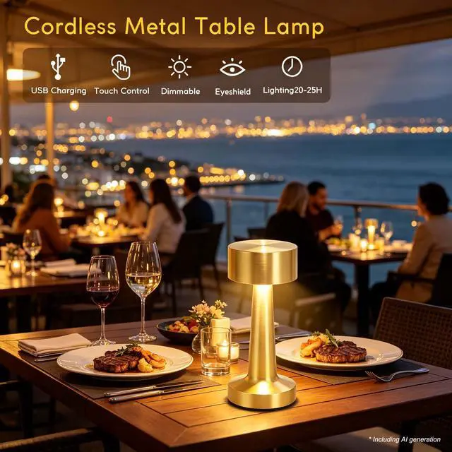 Alt view image 4 of 7 - Portable LED Table Lamp, 3-Levels Brightness Metal Desk Lamp,3 Color Touch Control RechargeableLamp, Ideal Bedside Lamp for Nightstand, Bedroom,Living Room (Light Golden)