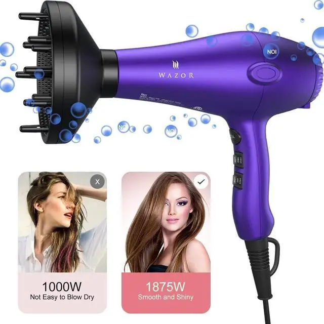 Alt view image 2 of 7 - Lightweight Ionic Hair Dryer with Diffuser, Professional Salon Style