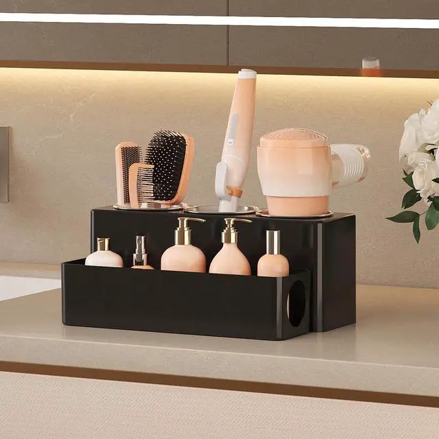 Alt view image 4 of 7 - Hair Tool Organizer Dryer Holder Countertop with 3 Cups, Black