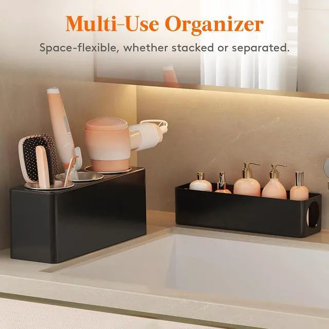 Alt view image 7 of 7 - Hair Tool Organizer Dryer Holder Countertop with 3 Cups, Black
