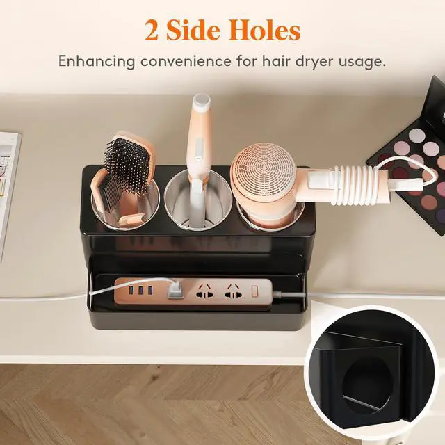 Alt view image 6 of 7 - Hair Tool Organizer Dryer Holder Countertop with 3 Cups, Black