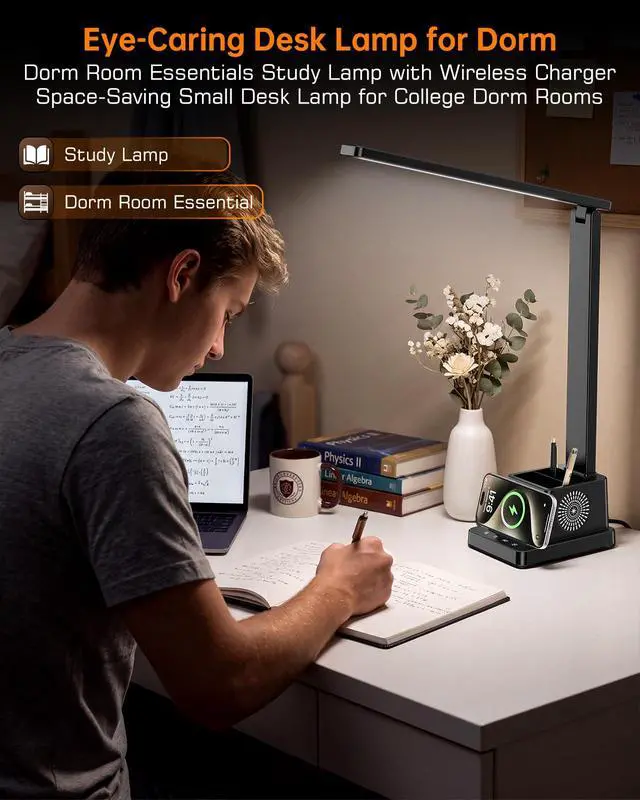 Alt view image 5 of 7 - LED Desk Lamp for Home Office,15W Wireless Charger Pen Holder, Black