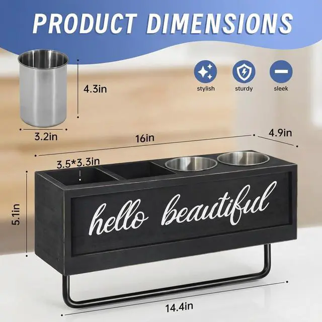 Alt view image 6 of 7 - Hair Dryer Holder Wall Mounted, Hair Tools and Styling Organizer with Towel Bar, Farmhouse Beauty Hair Appliance Holder for Flat Iron, Curling Wand, Towel Rack (Black)