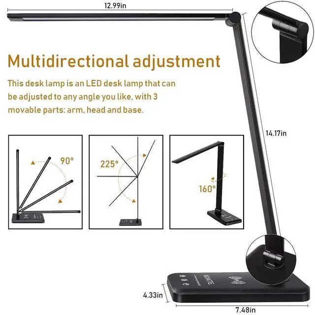 Alt view image 4 of 7 - LED Desk Lamp with Wireless Charger,Touch Lamp for Home Office Dorm
