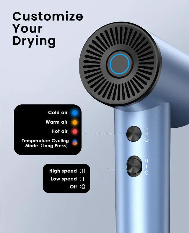 Alt view image 6 of 7 - Ionic Hair Dryer, High-Speed Blow Dryer - 150,000 RPM Brushless Motor, 500 Million Negative Ions, Ultra-Light & Small, Smart Temp Control, Quiet Hairdryer for Women, Ideal for Travel, Home