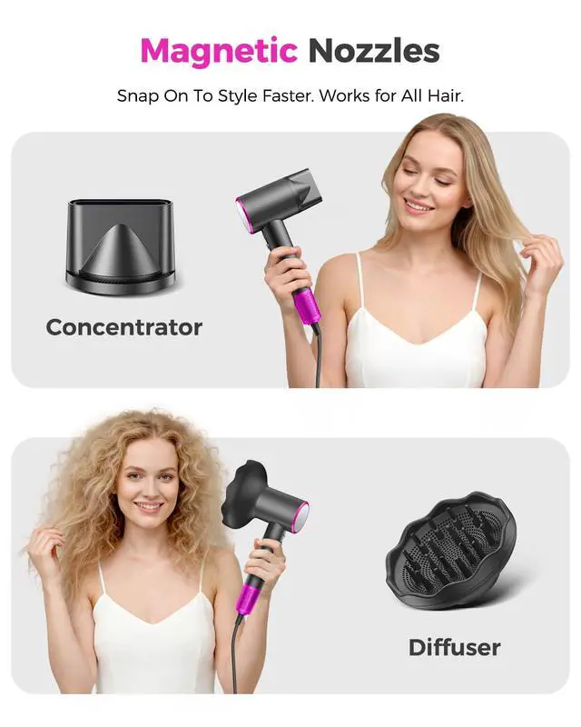 Alt view image 7 of 7 - High-Speed Hair Dryer with Diffuser, Ionic Blow Dryer, Gray