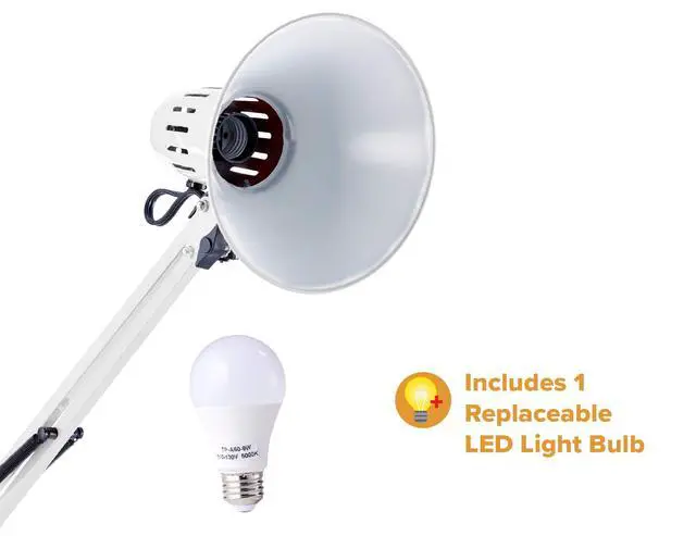 Alt view image 2 of 7 - Office VLF100-WHT Swing Arm Desk Lamp with Clamp Mount, 36" Reach with Multi-Joint Adjustment, Includes Replaceable LED Bulb (VLF), White