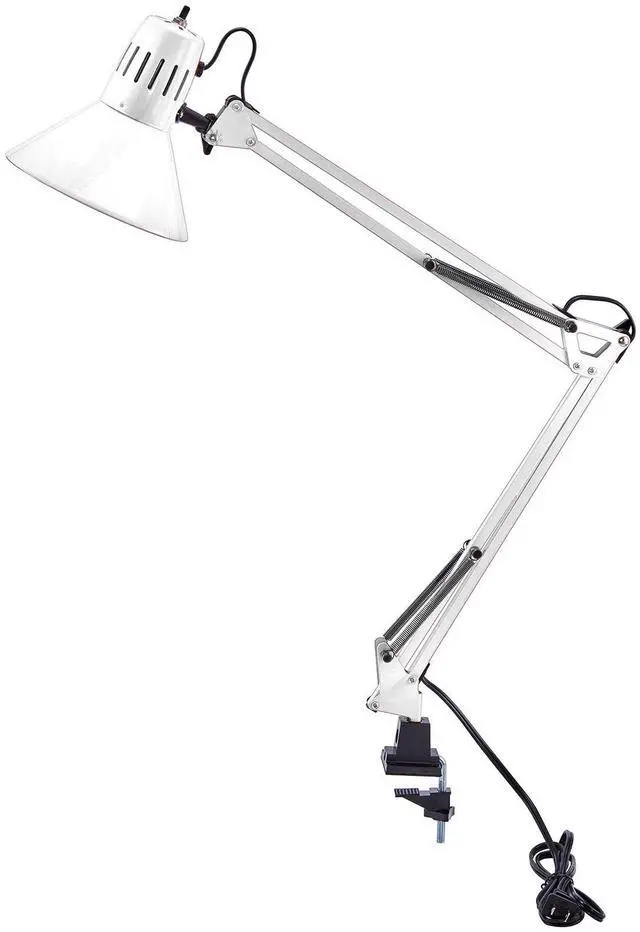 Main image of Office VLF100-WHT Swing Arm Desk Lamp with Clamp Mount, 36" Reach with Multi-Joint Adjustment, Includes Replaceable LED Bulb (VLF), White