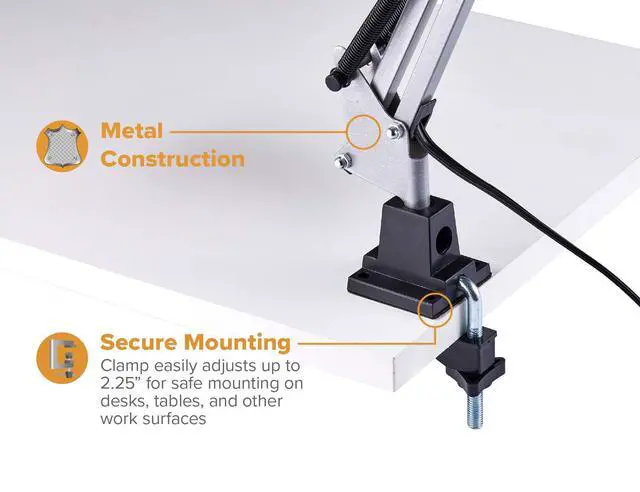Alt view image 4 of 7 - Office VLF100-WHT Swing Arm Desk Lamp with Clamp Mount, 36" Reach with Multi-Joint Adjustment, Includes Replaceable LED Bulb (VLF), White