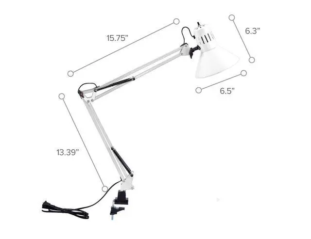 Alt view image 7 of 7 - Office VLF100-WHT Swing Arm Desk Lamp with Clamp Mount, 36" Reach with Multi-Joint Adjustment, Includes Replaceable LED Bulb (VLF), White