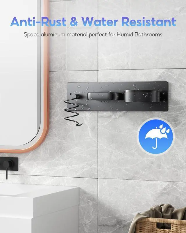 Alt view image 3 of 7 - 3-in-1 Hair Dryer Holder Wall Mount, Hair Tool Organizer