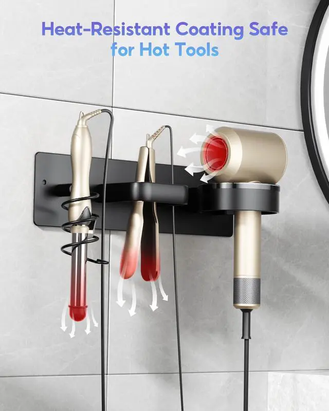 Alt view image 4 of 7 - 3-in-1 Hair Dryer Holder Wall Mount, Hair Tool Organizer