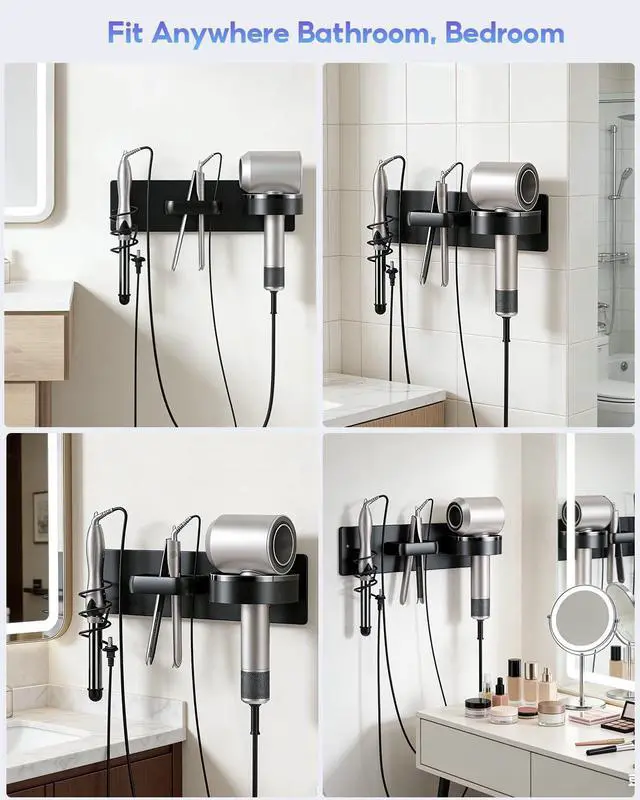 Alt view image 7 of 7 - 3-in-1 Hair Dryer Holder Wall Mount, Hair Tool Organizer