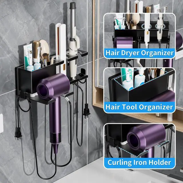 Alt view image 4 of 7 - Hair Dryer Holder, Wall Mounted, Black