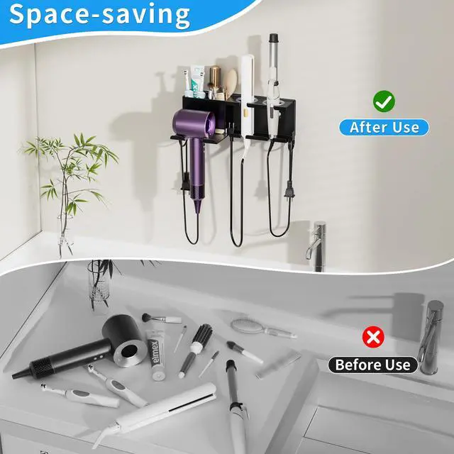 Alt view image 5 of 7 - Hair Dryer Holder, Wall Mounted, Black