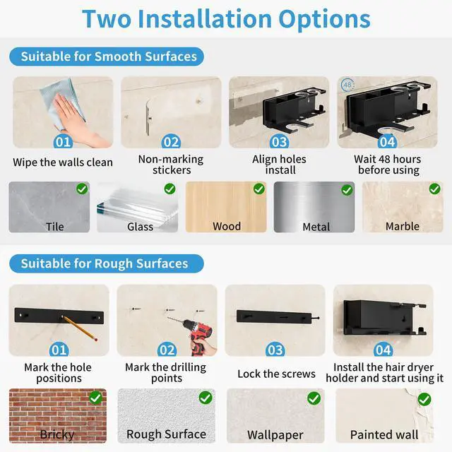 Alt view image 7 of 7 - Hair Dryer Holder, Wall Mounted, Black