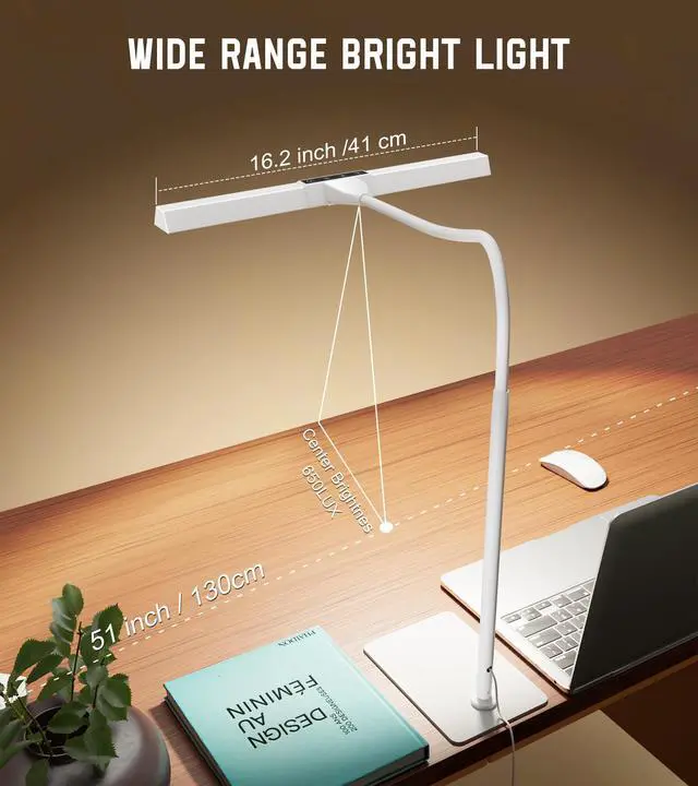 Alt view image 2 of 7 - LED Desk Lamp for Home Office with Base, Eye-Caring Desk Light 12W, White