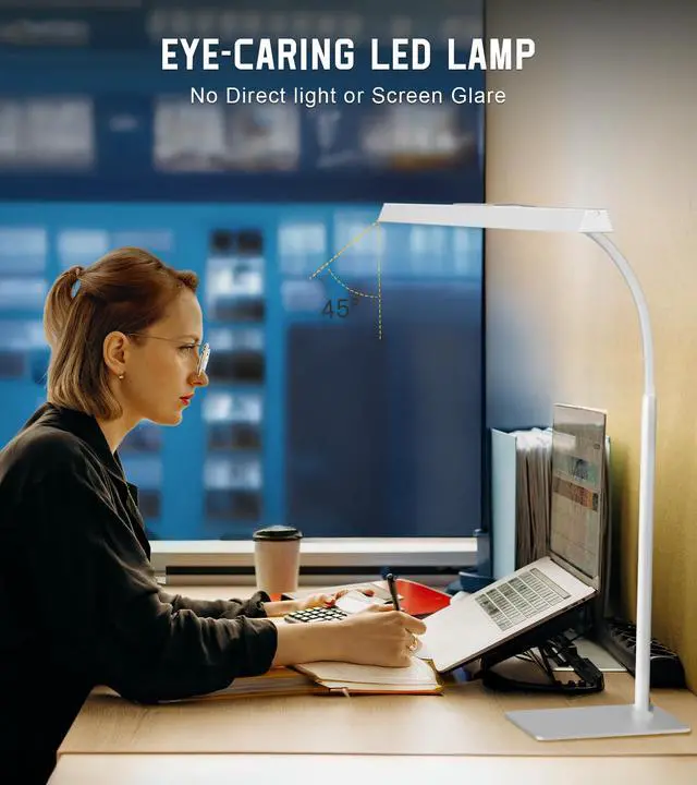 Alt view image 3 of 7 - LED Desk Lamp for Home Office with Base, Eye-Caring Desk Light 12W, White