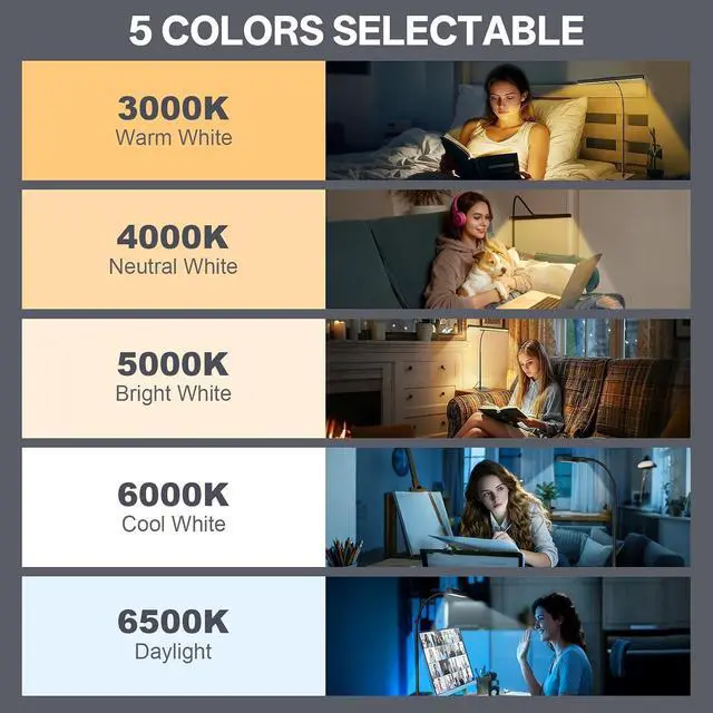 Alt view image 5 of 7 - 12W LED Desk Lamp for Home Office, Flexible Gooseneck Task Light Tall