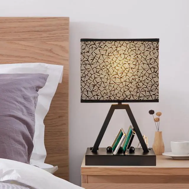 Alt view image 4 of 7 - Touch Control Table Lamp, 3-Way Dimmable Desk Lamp with USB C & A and AC Outlet, Bedside Lamp with Phone Stands for Bedroom, Living Room, Office, LED Bulb Included, Black Shade