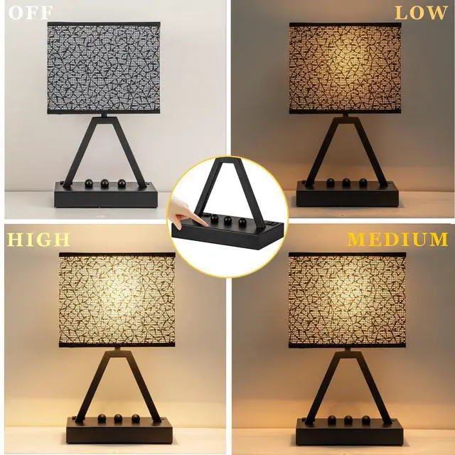 Alt view image 2 of 7 - Touch Control Table Lamp, 3-Way Dimmable Desk Lamp with USB C & A and AC Outlet, Bedside Lamp with Phone Stands for Bedroom, Living Room, Office, LED Bulb Included, Black Shade