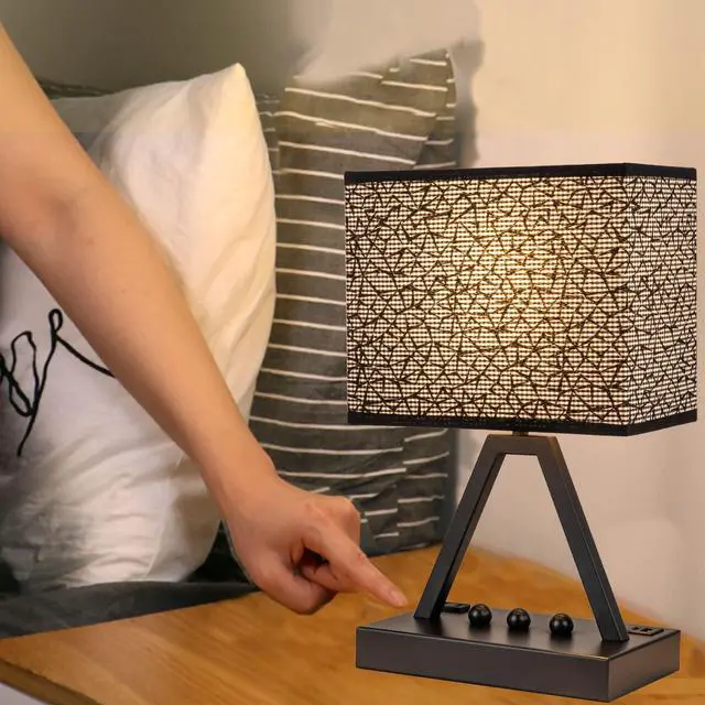 Alt view image 6 of 7 - Touch Control Table Lamp, 3-Way Dimmable Desk Lamp with USB C & A and AC Outlet, Bedside Lamp with Phone Stands for Bedroom, Living Room, Office, LED Bulb Included, Black Shade