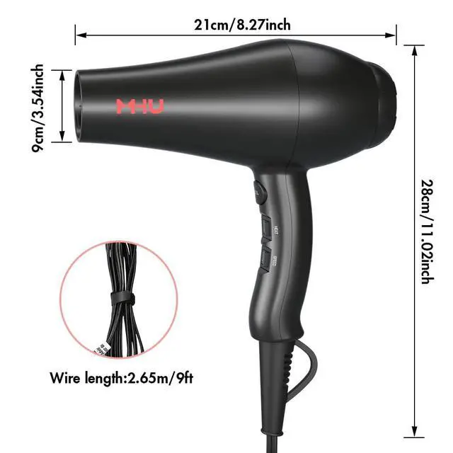 Alt view image 7 of 7 - 1875W Far Infrared Hair Dryer | Powerful AC Motor Blow Dryer Fast Drying | 2 Speed 3 Heat with Cool Shot | ETL Certified with ALCI Safety Plug | Concentrator & Diffuser & Comb | 2.65M Long Cord, Black