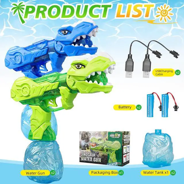 Alt view image 4 of 5 - Electric Water Gun 2 Pack for Adults and Kids, Light Up Automatic Squirt Gun Watergun 26 FT Long Range, Dinosaur Toys Water Gun for Kids Squirt for Summer Outdoor Theme Party