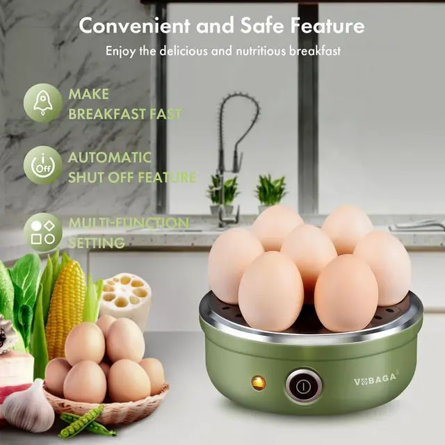 Alt view image 2 of 7 - Electric Egg Cooker, Rapid Egg Boiler with Auto Shut Off for Soft, Medium, Hard Boiled, Poached, Steamed Eggs, Vegetables and Dumplings, Stainless Steel Tray with 7-Egg Capacity (Green)
