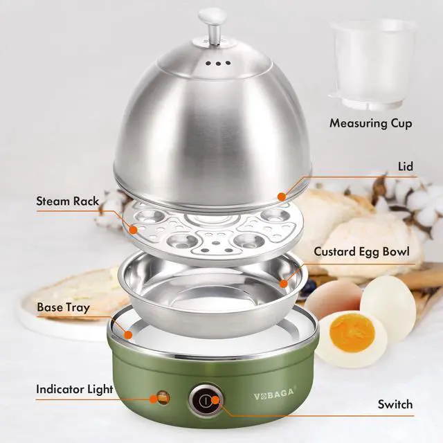Alt view image 3 of 7 - Electric Egg Cooker, Rapid Egg Boiler with Auto Shut Off for Soft, Medium, Hard Boiled, Poached, Steamed Eggs, Vegetables and Dumplings, Stainless Steel Tray with 7-Egg Capacity (Green)