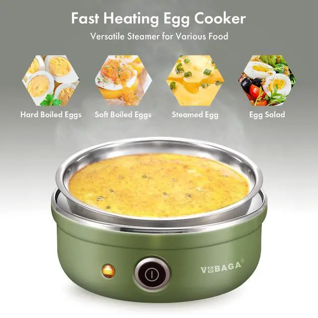 Alt view image 5 of 7 - Electric Egg Cooker, Rapid Egg Boiler with Auto Shut Off for Soft, Medium, Hard Boiled, Poached, Steamed Eggs, Vegetables and Dumplings, Stainless Steel Tray with 7-Egg Capacity (Green)