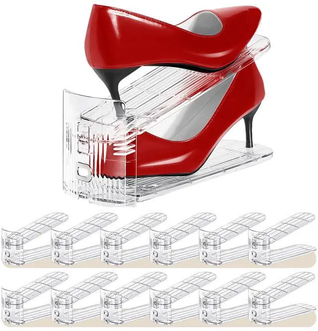 Main image of Shoe Slots Organizer 12 Pack - Shoe Stacker,3 Levels Adjustable,Space Savers 50%,Double Layer Holders for Closet (Transparent),Organizador de Zapatos