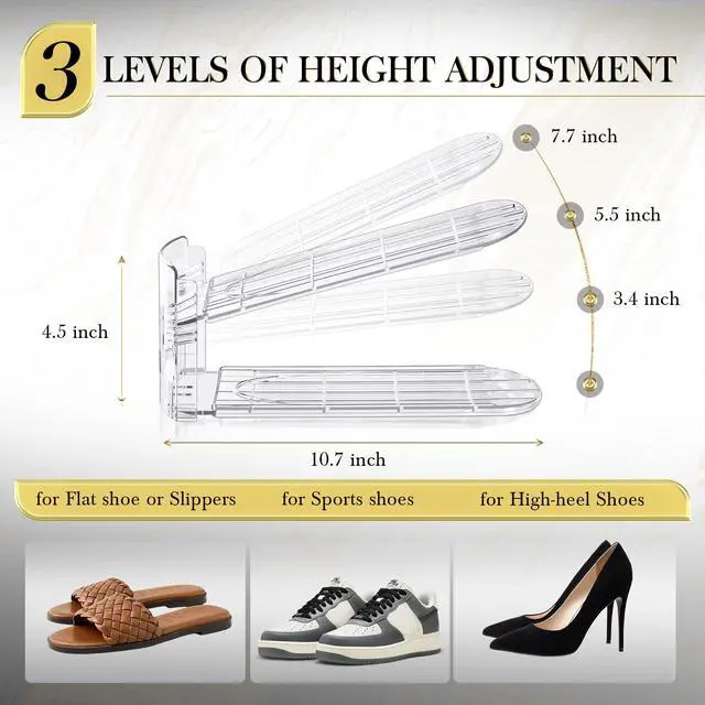 Alt view image 2 of 7 - Shoe Slots Organizer 12 Pack - Shoe Stacker,3 Levels Adjustable,Space Savers 50%,Double Layer Holders for Closet (Transparent),Organizador de Zapatos