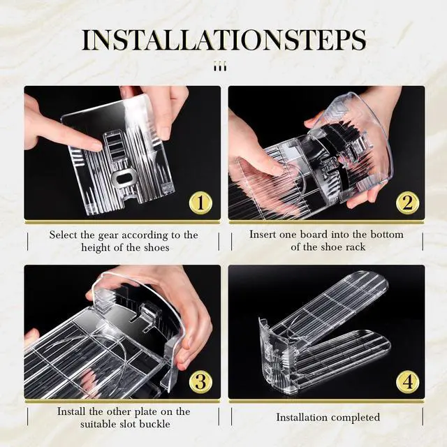 Alt view image 4 of 7 - Shoe Slots Organizer 12 Pack - Shoe Stacker,3 Levels Adjustable,Space Savers 50%,Double Layer Holders for Closet (Transparent),Organizador de Zapatos
